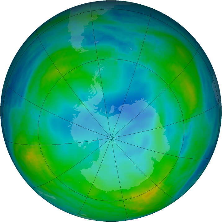 Antarctic ozone map for 31 May 1990